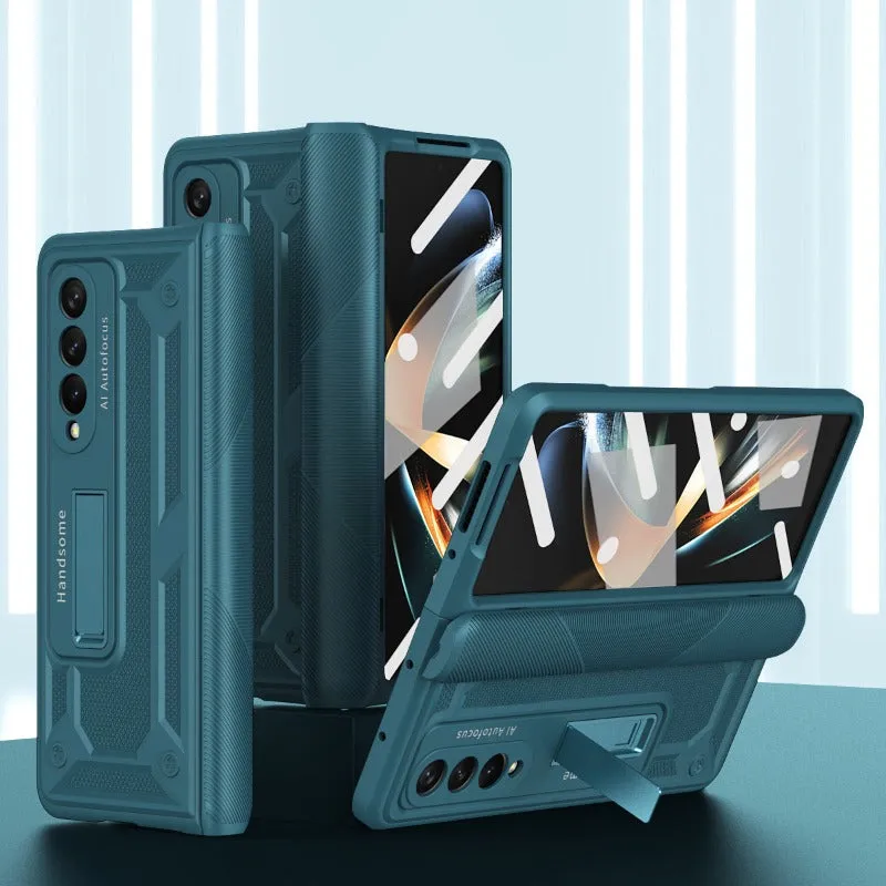 With Hing Portable Stand Holder Phone Case With Glass Film For Samsung Galaxy Z Fold 5 4