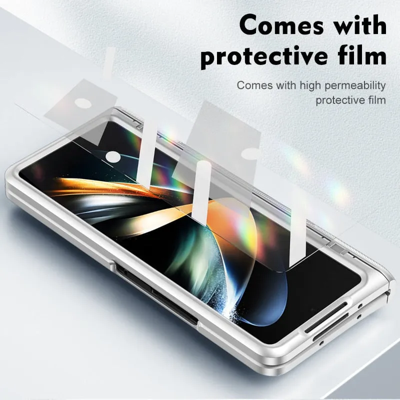 With Hing Portable Stand Holder Phone Case With Glass Film For Samsung Galaxy Z Fold 5 4