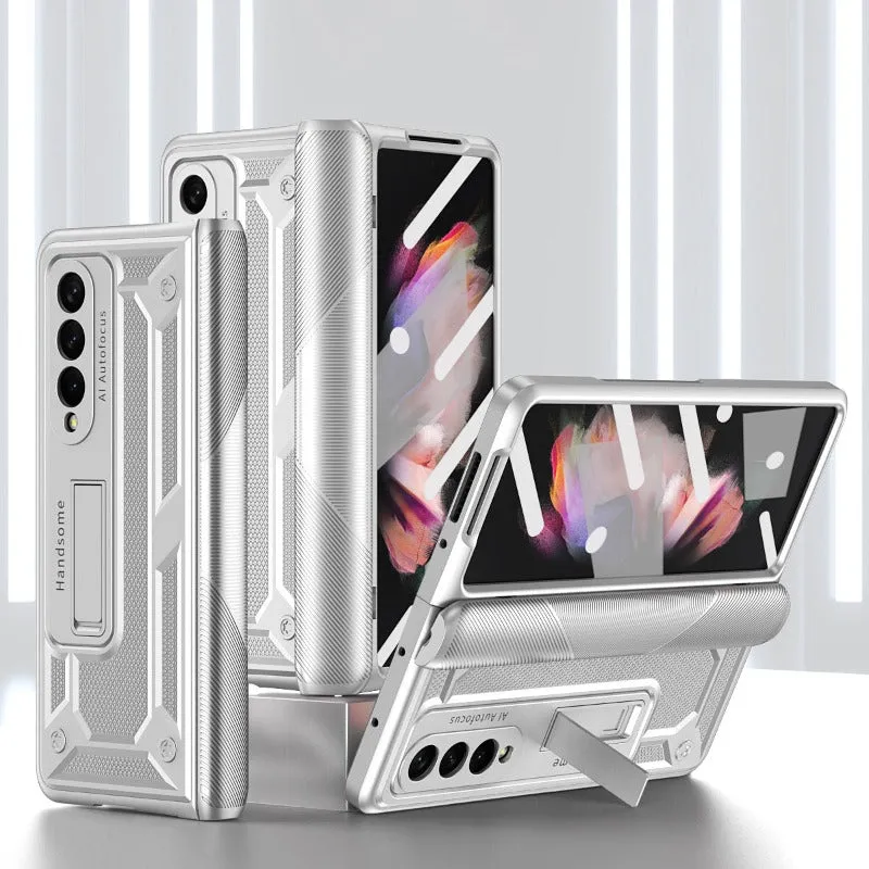 With Hing Portable Stand Holder Phone Case With Glass Film For Samsung Galaxy Z Fold 5 4