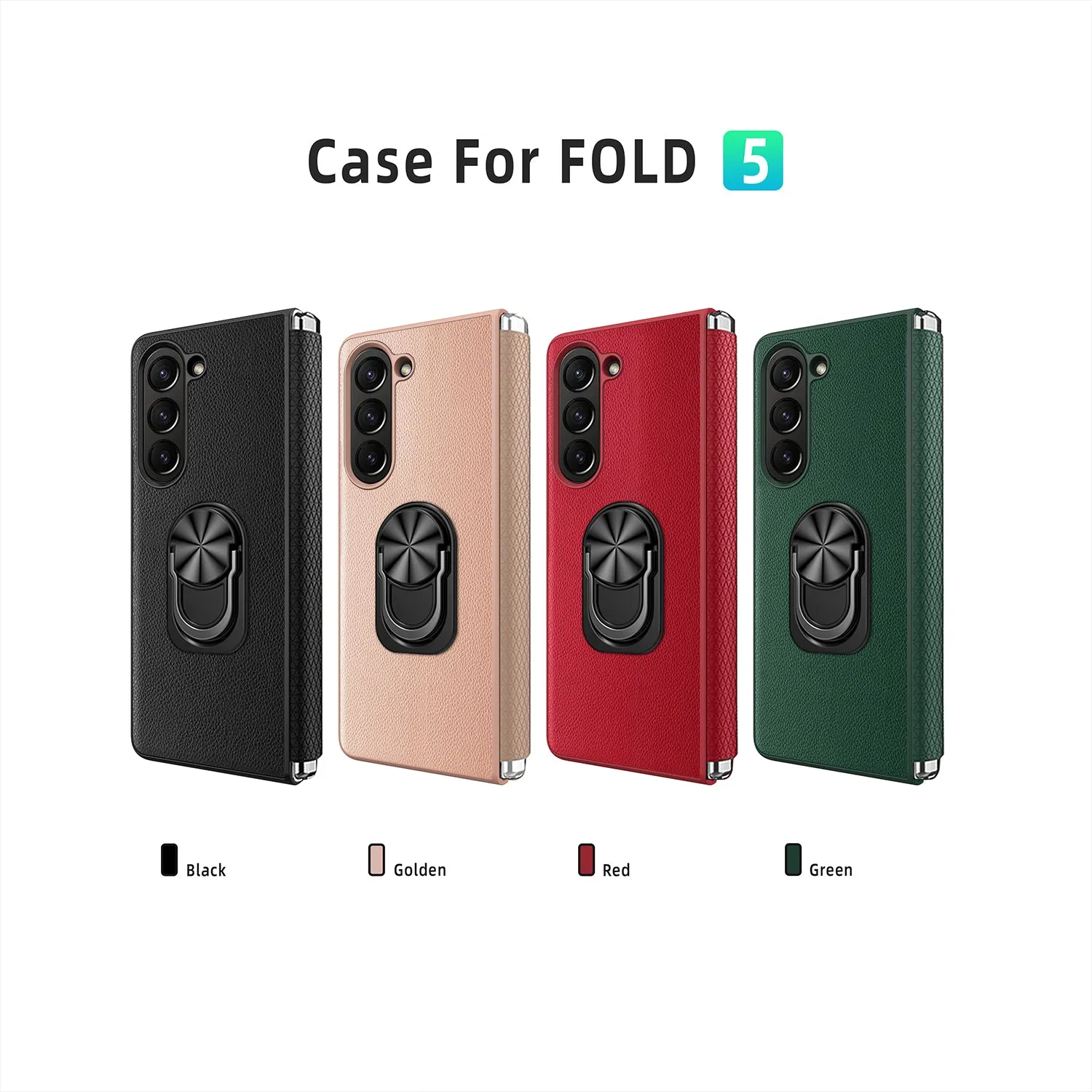 With Ring Holder Lychee Pattern Leather Folding Hinge Phone Case For Samsung Galaxy Z Fold 5 4