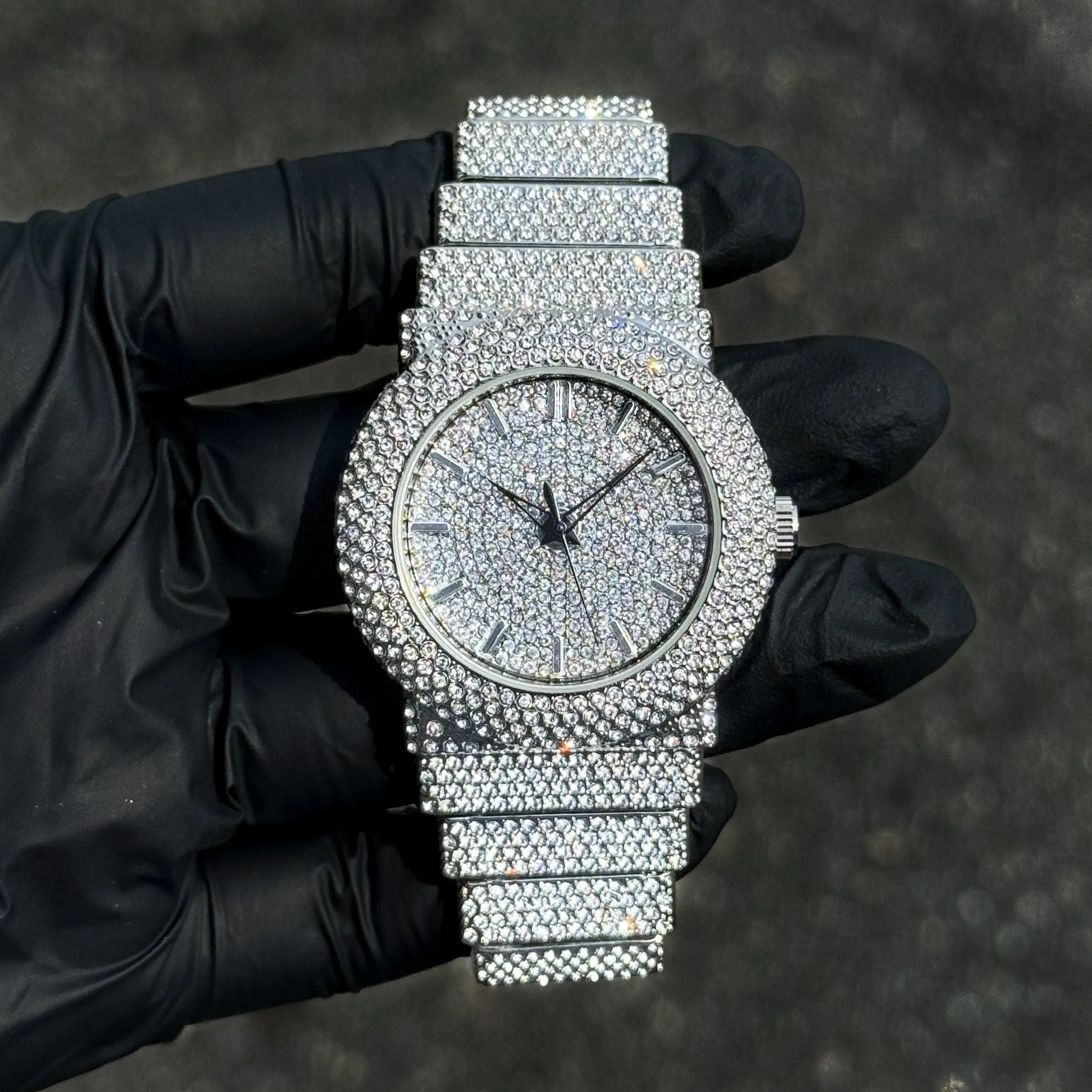 Women's 40mm Luxury Diamond Watch - Fully Iced Out Band with Brilliant Crystals