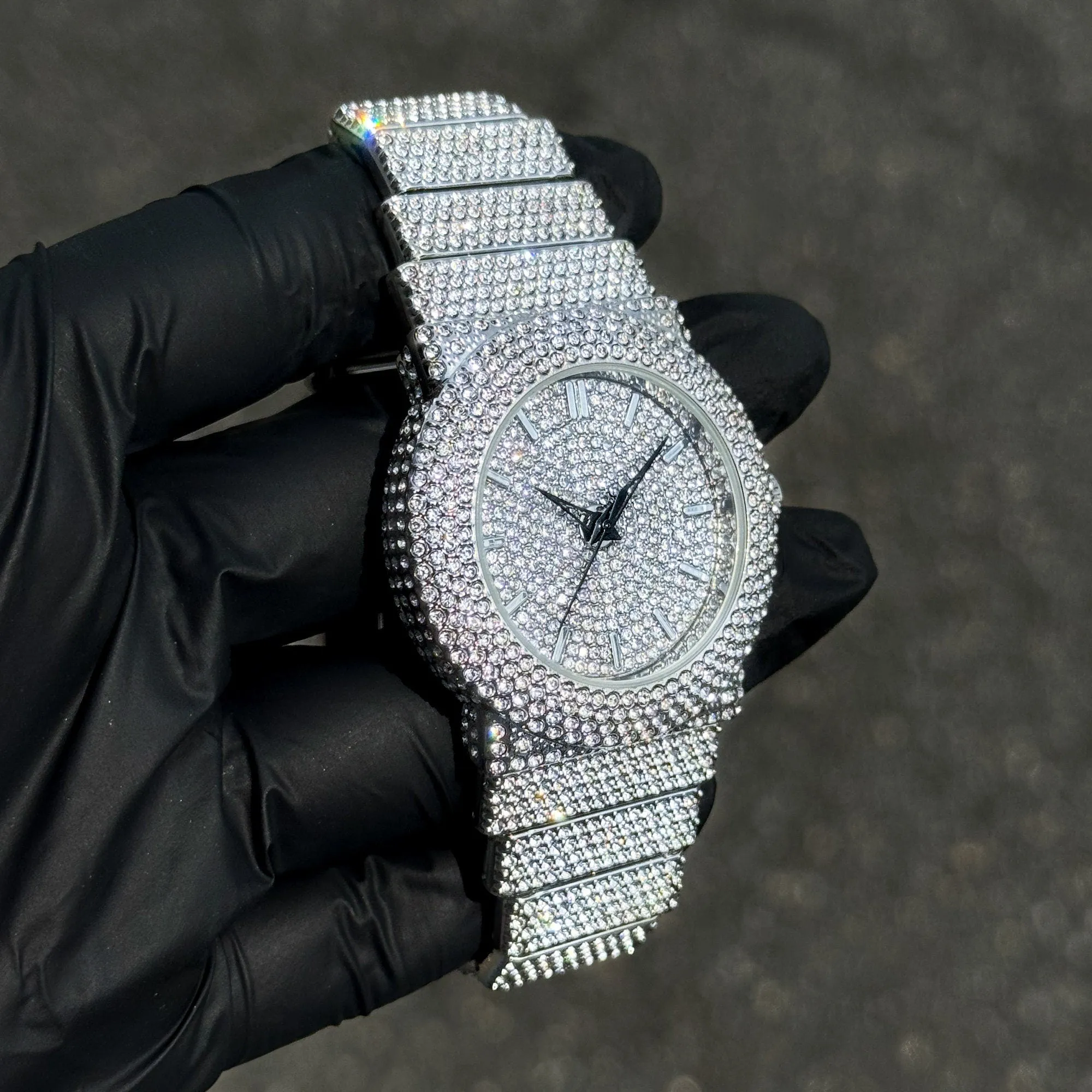 Women's 40mm Luxury Diamond Watch - Fully Iced Out Band with Brilliant Crystals