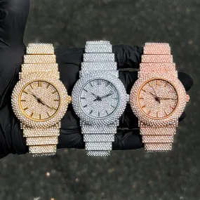 Women's 40mm Luxury Diamond Watch - Fully Iced Out Band with Brilliant Crystals