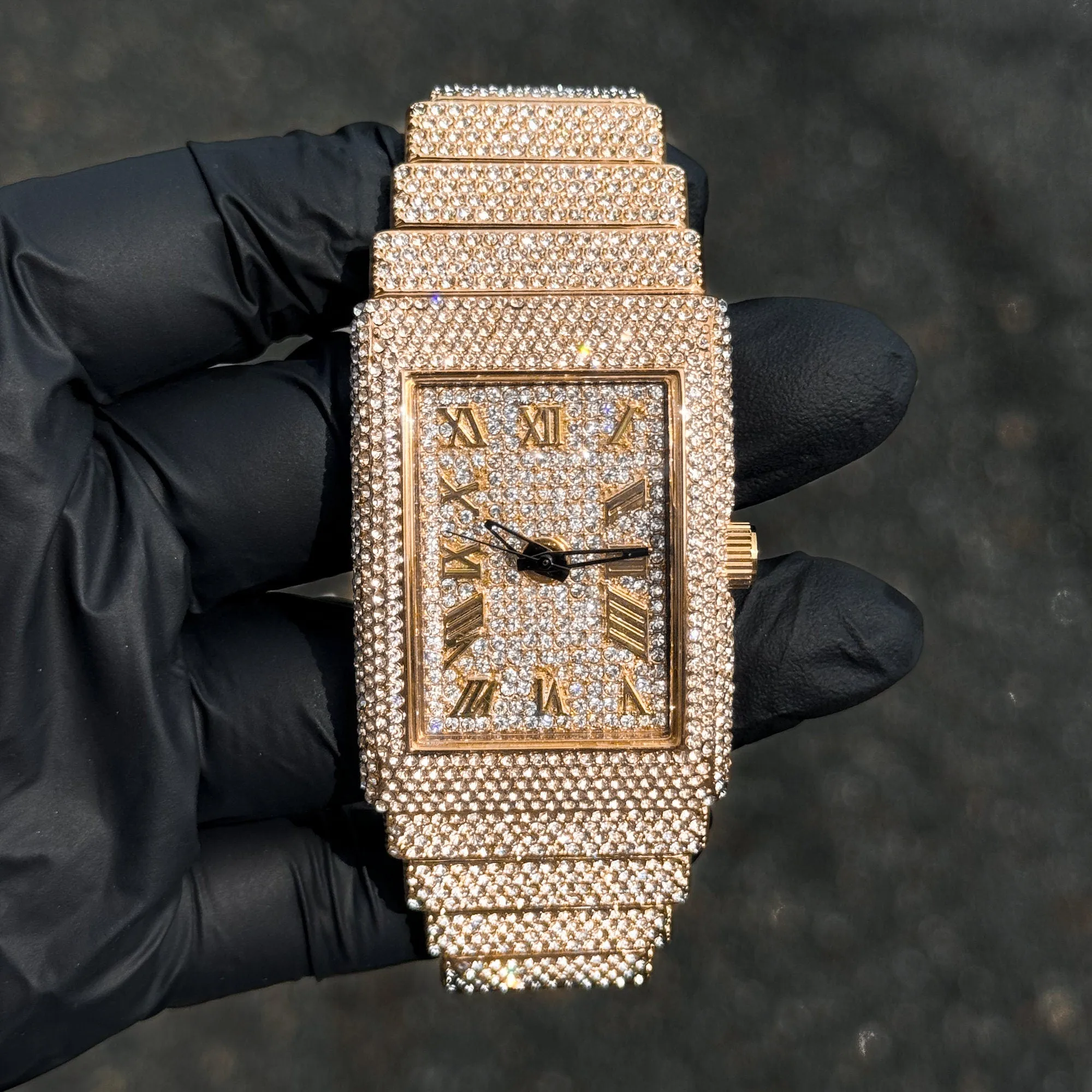 Women's Fully Iced 33mm Diamond Watch with Chandelier Band - Rectangle Case, Quartz Movement