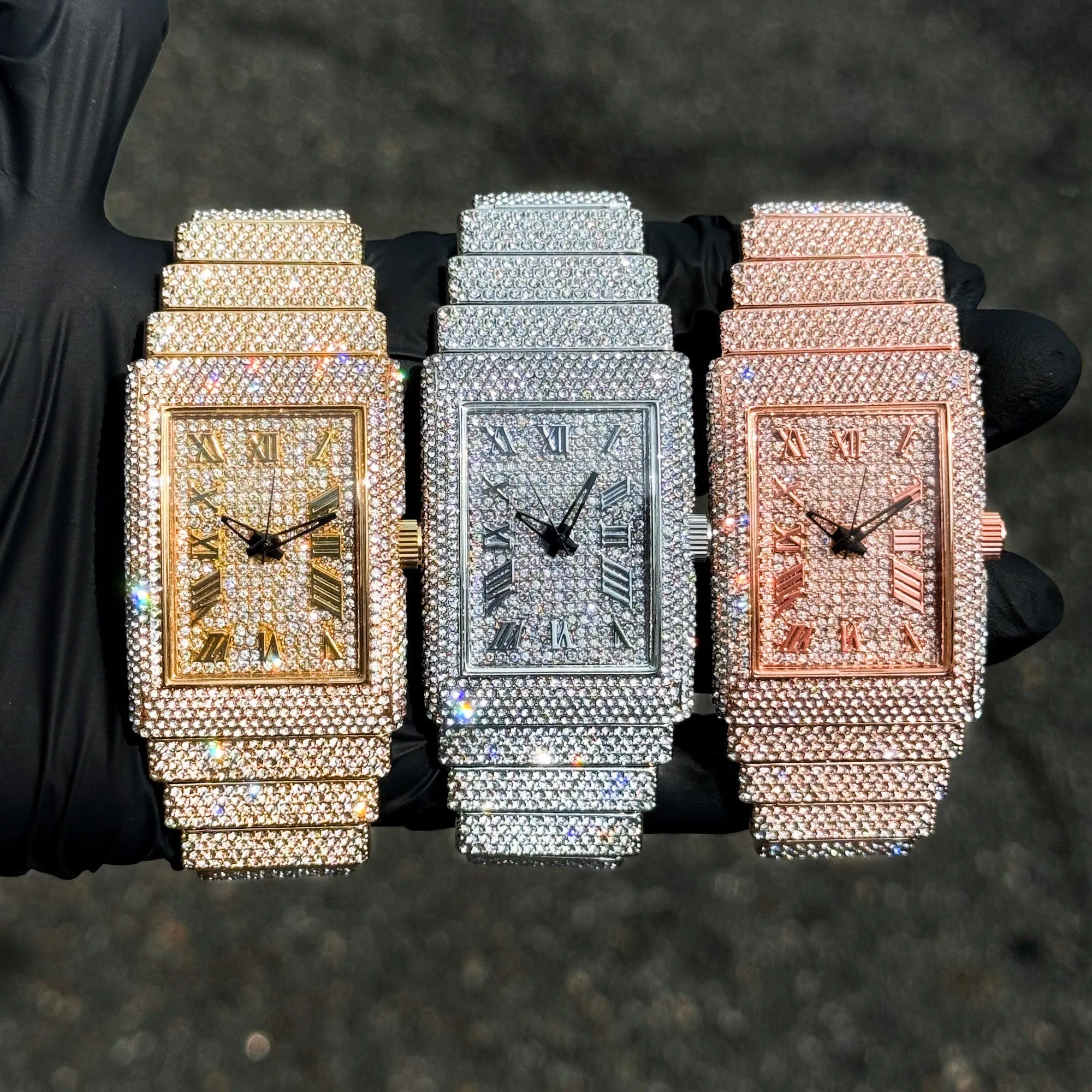 Women's Fully Iced 33mm Diamond Watch with Chandelier Band - Rectangle Case, Quartz Movement