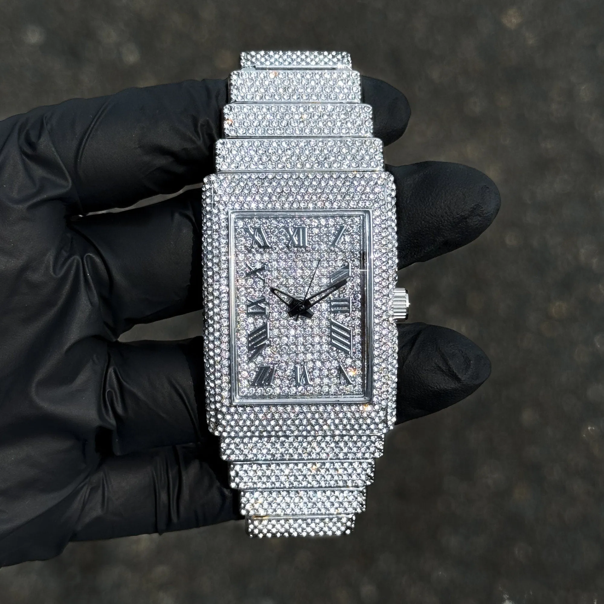 Women's Fully Iced 33mm Diamond Watch with Chandelier Band - Rectangle Case, Quartz Movement