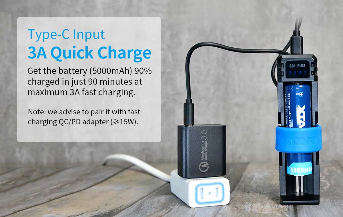 XTAR SC1 Plus 3A USB-C/PD FAST 26800 Lithium-Ion Battery Charger