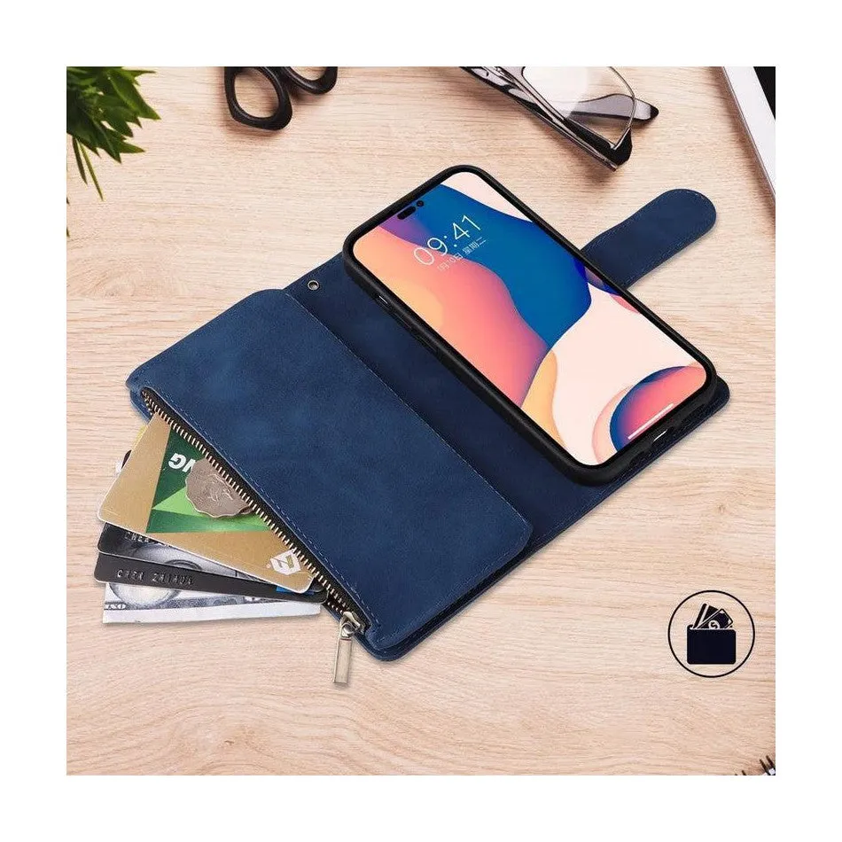 Zipper Wallet Mobile Phone Case for iPhone 14 / iPhone 13 with Wrist Strap Black