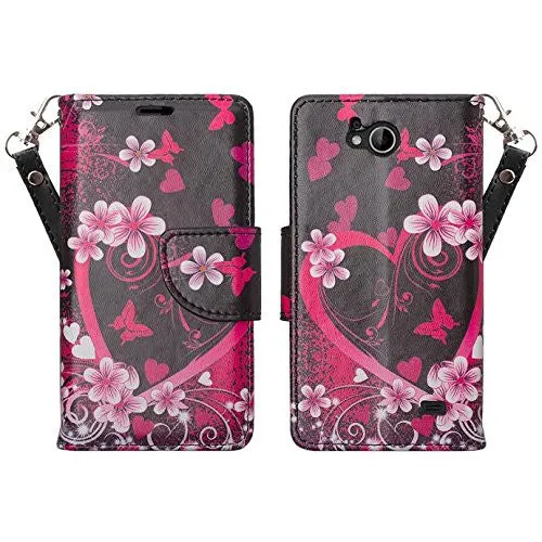 ZTE Majesty Pro, Majesty Pro Plus, Tempo Cover, Pu Leather Magnetic Fold[Kickstand] Wallet Case with ID & Card Slots - Heart Butterflies