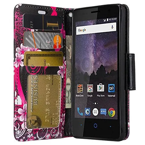 ZTE Majesty Pro, Majesty Pro Plus, Tempo Cover, Pu Leather Magnetic Fold[Kickstand] Wallet Case with ID & Card Slots - Heart Butterflies