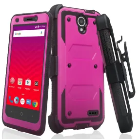 ZTE Prestige Case, Sonata 3, ZTE Avid Plus, ZTE Avid Trio, ZFive 2, Midnight Pro, Maven 2, Cheers, Rugged [Built-in Screen Protector] Heavy Duty Holster Shell Combo Case Cover - Purple