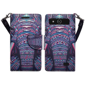 ZTE Speed Case | Maven | Atrium | Scend | Overture 2 | Fanfare Wrist Strap Magnetic Fold[Kickstand] Pu Leather Wallet Case with ID & Credit Card Slots for ZTE Speed - Tribal Elephant