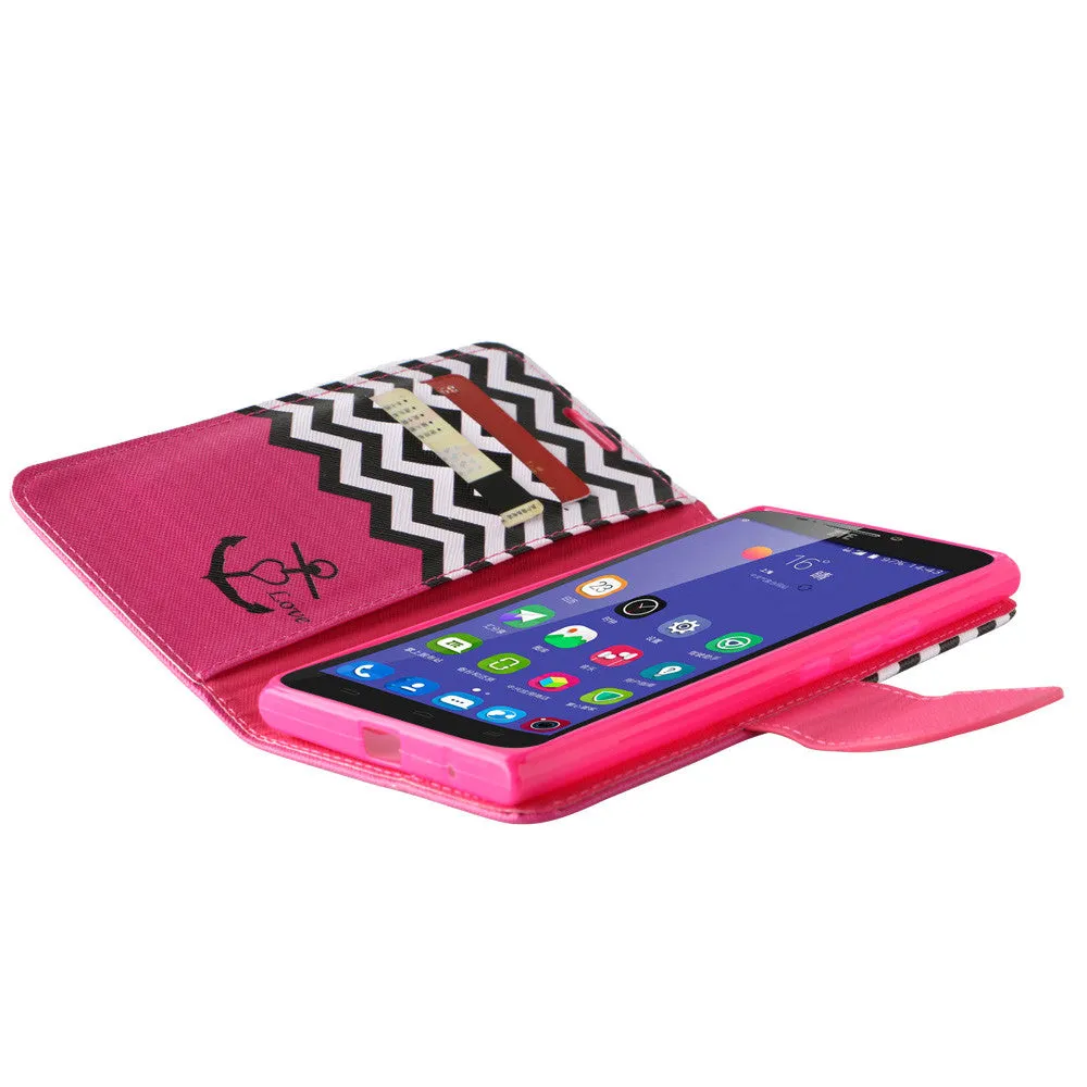 ZTE Warp Elite | ZTE N9158 Case, Wrist Strap Magnetic Flip Fold[Kickstand] Pu Leather Wallet Case with ID & Card Slots - Hot Pink Anchor