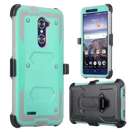 ZTE Z Max Pro Case, Blade X Max, ZTE Carry, ZTE Grand X Max 2 Case, Imperial Max Case [Built-in Screen Protector] Heavy Duty Belt Clip Holster / Rugged Triple Layer Protection - Teal