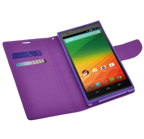 ZTE ZMAX Case, Wrist Strap Magnetic Fold[Kickstand] Pu Leather Wallet Case with ID & Credit Card Slots for ZTE ZMAX - Purple