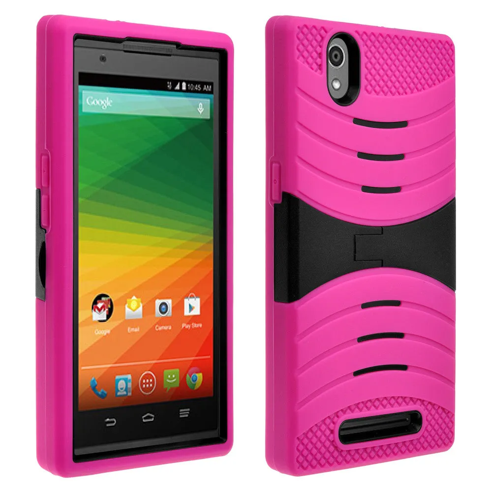 ZTE ZMAX Z970 Case, Dual Layer Heavy Duty Armor Protective Case, Defender Cover (Hot Pink Heavy Duty Armor)