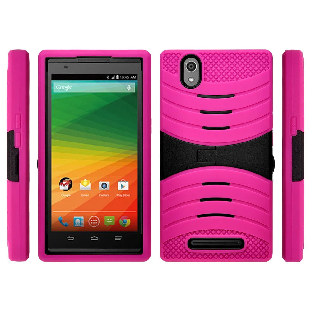 ZTE ZMAX Z970 Case, Dual Layer Heavy Duty Armor Protective Case, Defender Cover (Hot Pink Heavy Duty Armor)